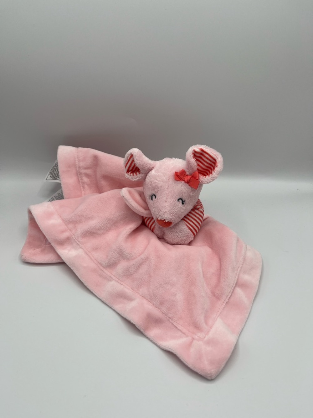 Carters Pink Mouse Lovey Security Blanket Rattle Red Striped Ears Satin Back